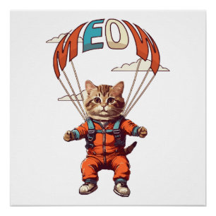 Póster Gato Engraçado de Paraquedismo