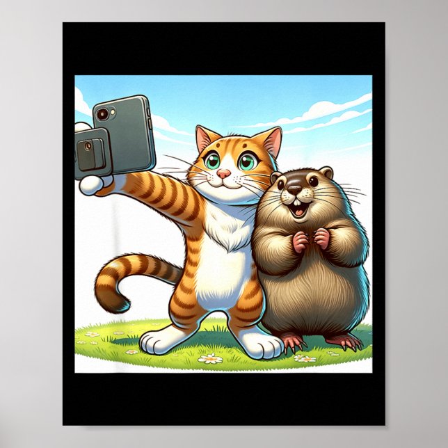 Poster Gato engraçado do Dia do Groundhog tirando selfie  (Frente)