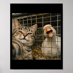 Poster Gato engraçado e selfie de ganso amizade estranha 