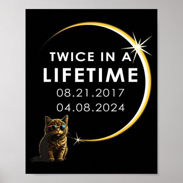 Poster Gato Engraçado Eclipse Solar Total Duas Vezes (Frente)