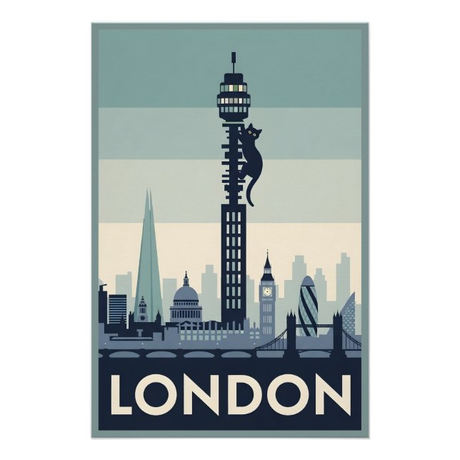 Póster Gato engraçado em Londres (Frente)