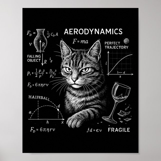 Poster Gato Engraçado Equações de Matemática e Física Hum (Frente)