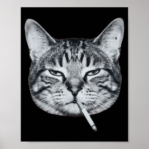 Poster Gato engraçado fumando cigarro meme gato tabby bra