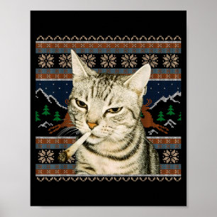 Poster Gato engraçado fumando meme natal camisola feia ga