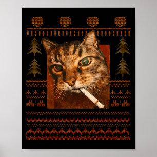 Poster Gato Engraçado Fumando Meme Natal Feio Para Homens