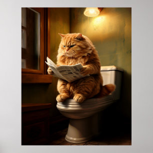 Poster Gato Engraçado no Banheiro   Quirky Bathroom Humor