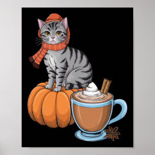 Poster Gato Engraçado Pumpkin Spice Café Ação de Graças o