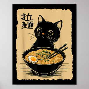 Poster Gato Engraçado Ramen Tee Cute Kawaii Japonês Anime