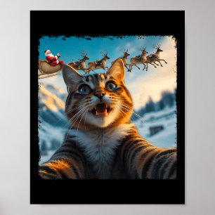 Poster Gato Engraçado Selfie Com Papais noeis Dormindo Na