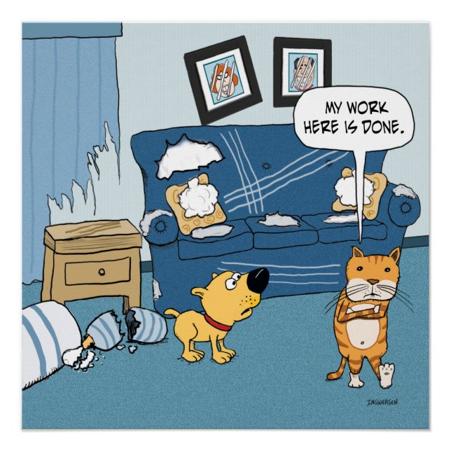 Póster Gato engraçado sobe o Poster da sala (Frente)