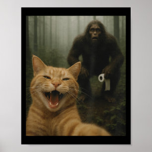 Poster Gato Engraçado Surpreende Selfie Feliz Com Sasq Pé