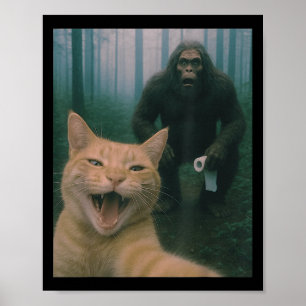 Poster Gato Engraçado Surpreende Selfie Feliz Com Sasq Pé
