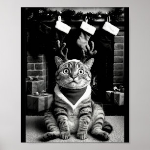 Poster Gato Engraçado Tirando Uma Selfie Natal Xmas Pijam