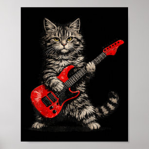 Poster Gato engraçado tocando guitarra rock and roll home