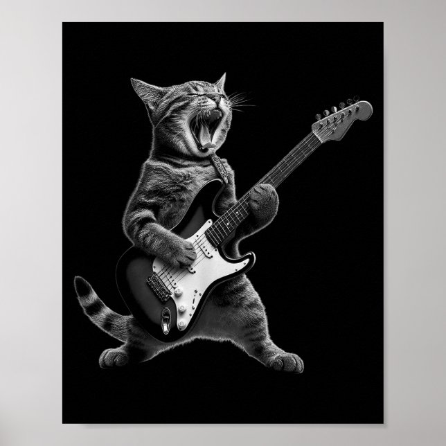 Poster Gato Engraçado Tocando Guitarra Rock And Roll Home (Frente)