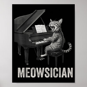 Poster Gato Engraçado Tocando Música de Piano Trocadilho 