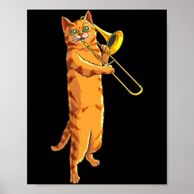 Poster Gato Engraçado Tocando Trombone Presente Gatinho L (Frente)