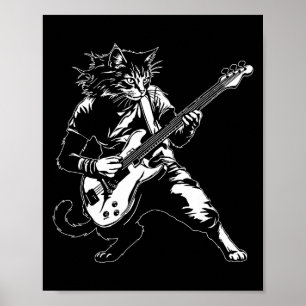 Poster Gato Engraçado Tocando Violão Amante de Música Roc