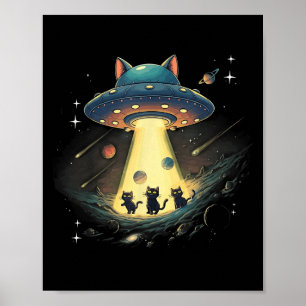 Poster Gato Engraçado Ufo Bastante Espacial do Gatinho Es