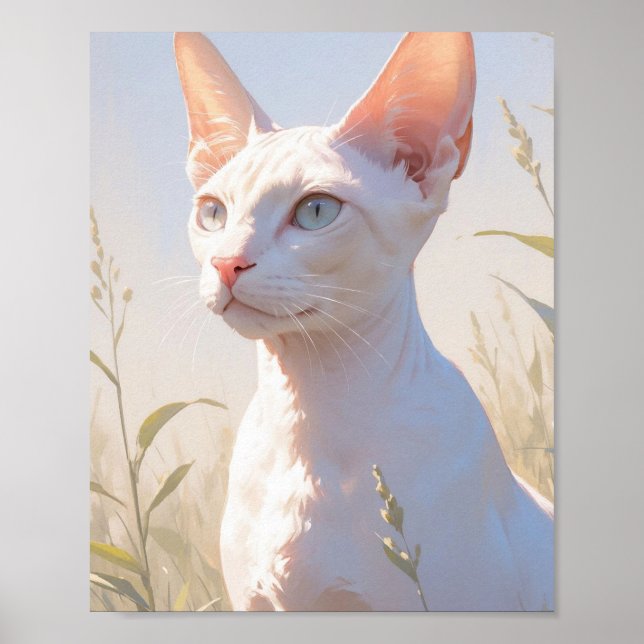 Poster Gato Esfinge Branco e Flores (Frente)