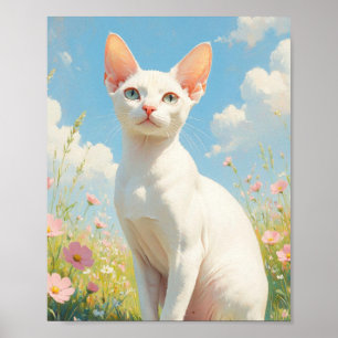 Poster Gato Esfinge Branco e Flores