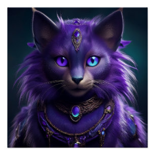 Póster Gato Espacial Alienigena Roxo Vestindo Armadura Re