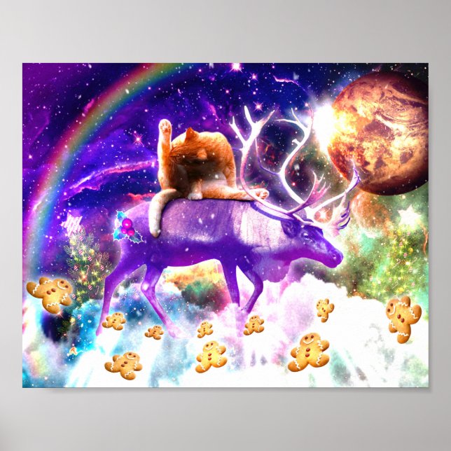 Poster Gato espacial lamber-se a si próprio (Frente)