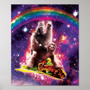 Poster Gato espacial Llama Sloth Riding Taco