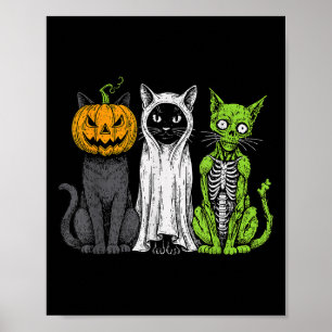 Poster Gato Esqueleto Abóbora Fantasma Gato de Halloween