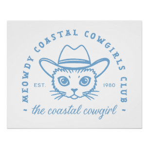 Póster Gato estético do clube de praia de cowgirl costeir