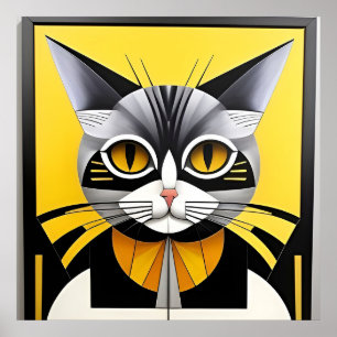 Poster Gato Estilizado Geométrico Abstrato