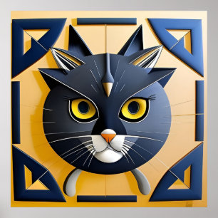 Poster Gato Estilizado Geométrico Abstrato
