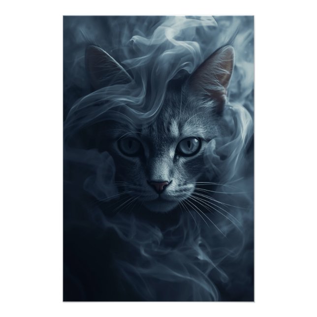 Póster Gato Etéreo na Fumaça e Névoa – Poster Místico (Frente)