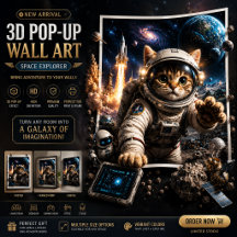 Gato Explorador Espacial Arte de Parede 3D Pop-Up