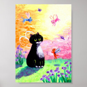 Póster Gato Fairies Angels Tuxedo Black Creationarts