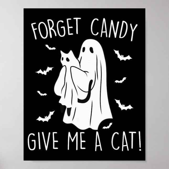 Poster Gato Fantasma Engraçado de Halloween Esquece Doce  (Frente)