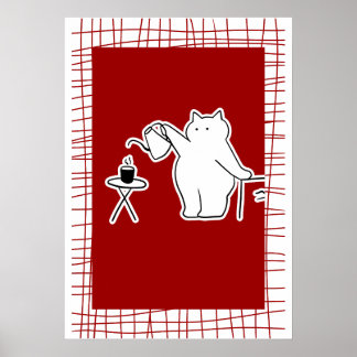 Poster Gato Fazendo Café — Arte Estética de Café Aconcheg