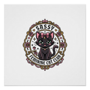 Póster Gato Feminino Atrevido Design Amante de Gato Engra