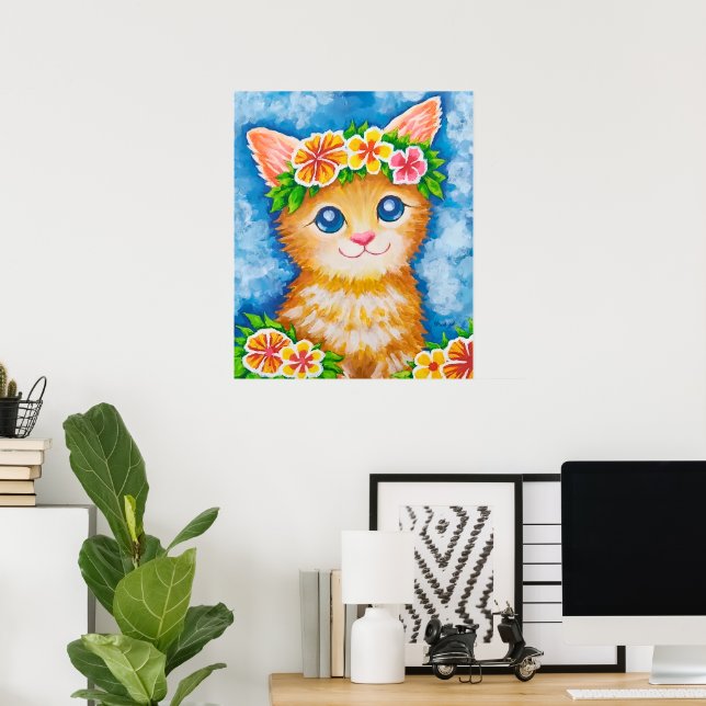 Poster Gato Floral★ (Escritório em casa)