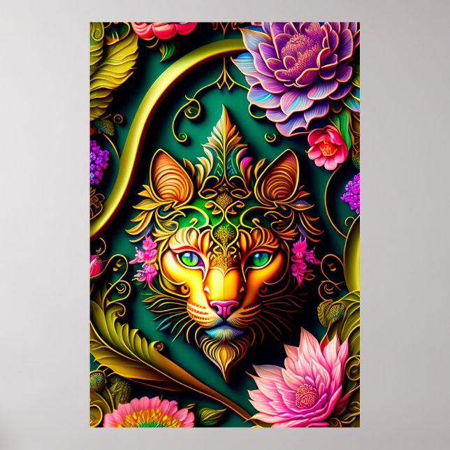 Poster Gato Floral Egípcio (Frente)