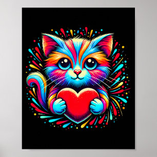 Poster Gato Fofo Abraçando Coração de Valentino Kitty Amo