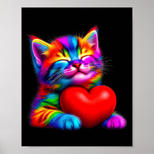 Poster Gato Fofo Arco-íris Abraçando Coração de Valentina