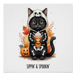 Póster Gato Fofo Assustador de Halloween
