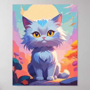 Poster Gato fofo branco e bonito