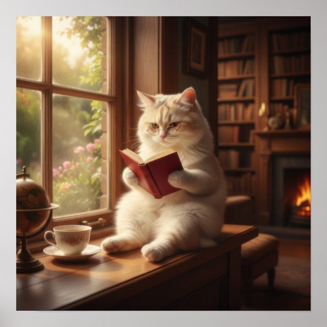 Poster Gato Fofo Lendo (Frente)