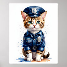 Gato fofo na Arte Uniforme de Aquarela Policial
