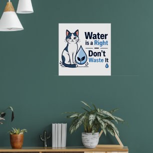 Poster Gato Fofo Salva Água Consciência Ambiental