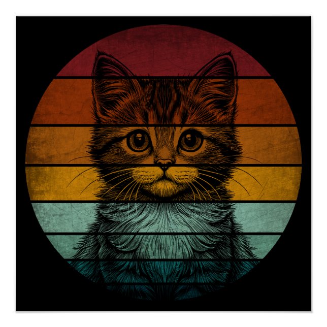 Póster Gato Fofo Vintage Retro (Frente)