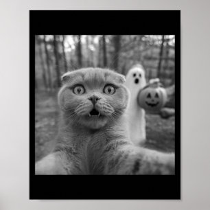 Poster gato fold escocês selfie fantasma truque ou treat