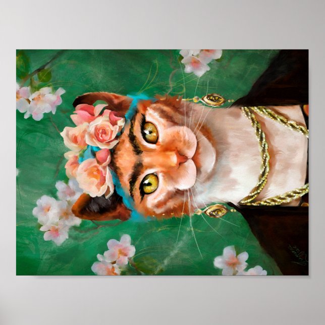Póster gato Frida com flores (Frente)